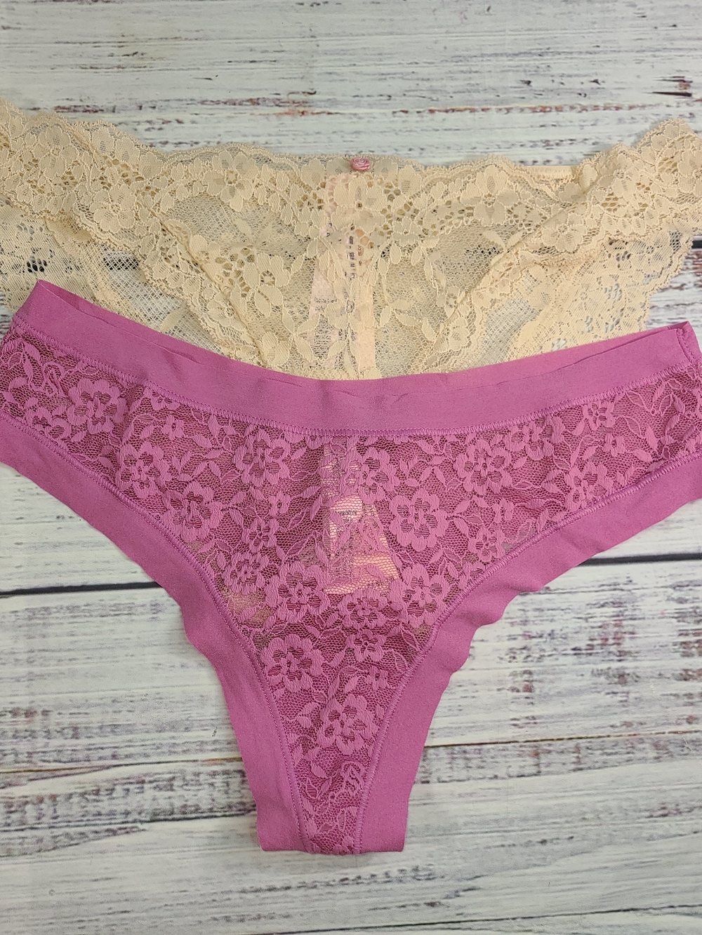 Victoria's Secret Lace Bikini Panty - Pink & Cream
